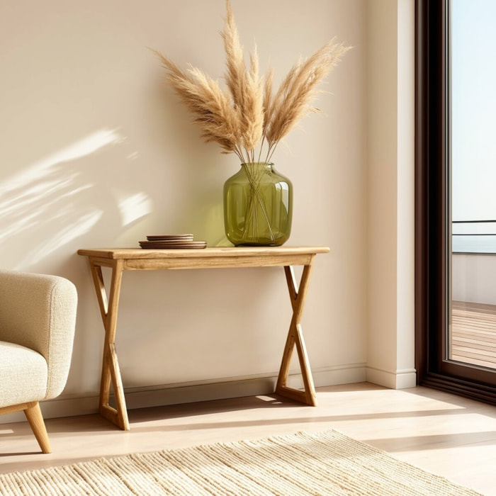 AMY - Console 110cm en bois de mindi pieds croisés
