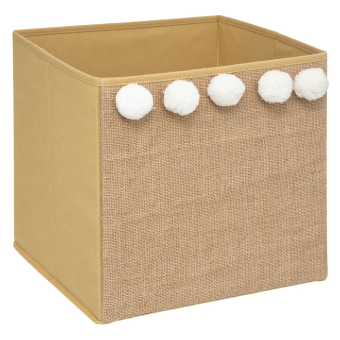 Bac de rangement enfant pompons jute 29x29cm