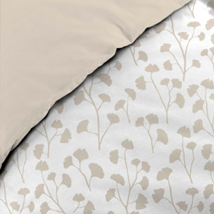 Parure de lit 3 pièces en coton à motif petites feuilles housse + taies - Naturel