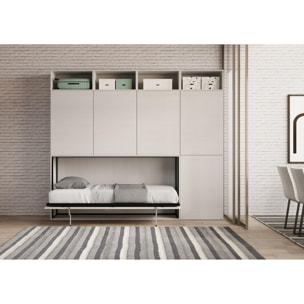 Armoire lit escamotable horizontal 1 couchage 85 Kando avec matelas composition B Frêne Blanc