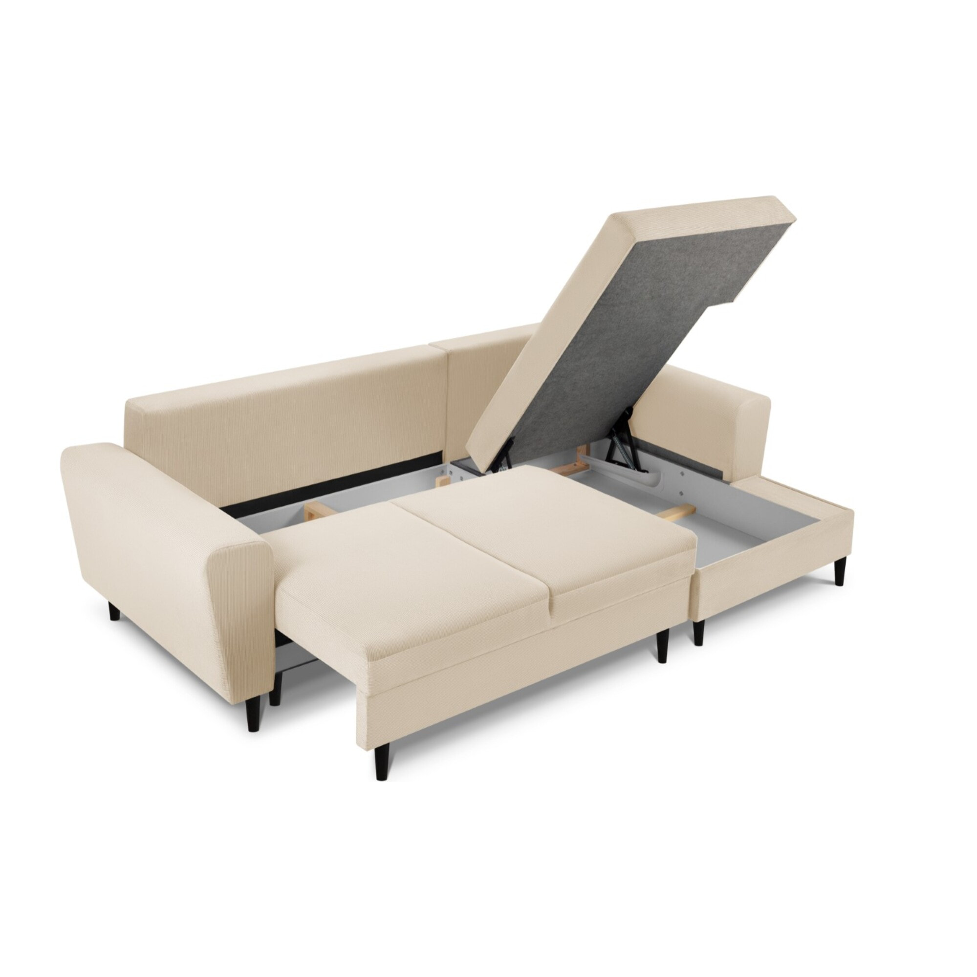 Canapé d'angle droit convertible avec coffre de rangement "Kyoto" 4 places en velours côtelé beige