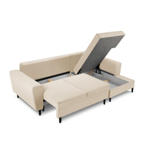 Canapé d'angle droit convertible avec coffre de rangement "Kyoto" 4 places en velours côtelé beige
