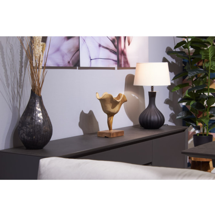 Sculpture fleur H. 30 cm en racines de teck bicolores avec socle – GINA