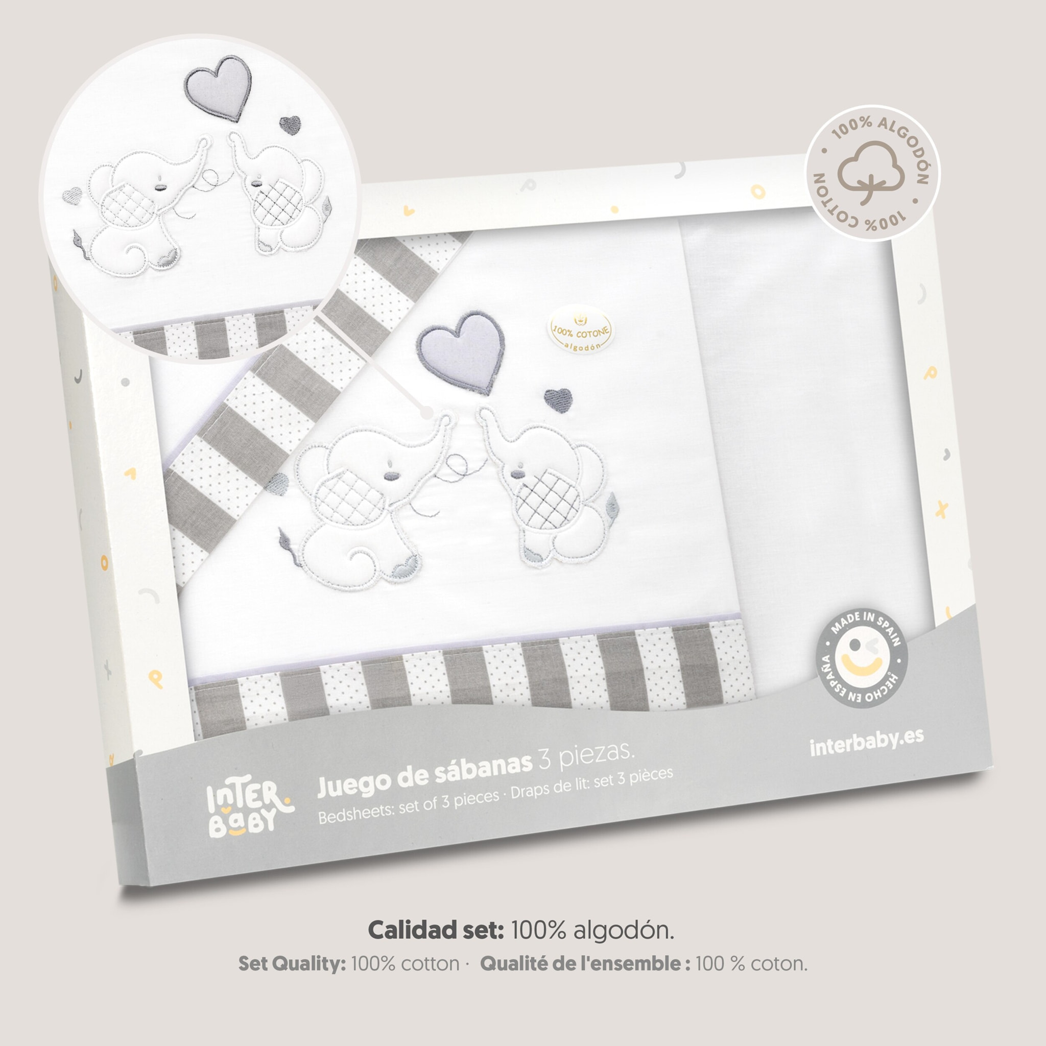 Triptico Coche Parejita Elefante Bco/Gris