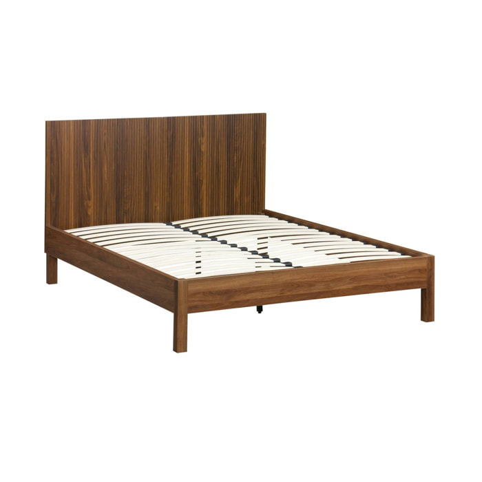 Lit avec sommier à lattes et tête de lit 140x190cm décor bois LINEAR
