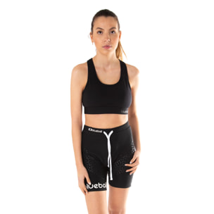 LEGGINGS DE COMPRESIÓN RUNNING PARA MUJER DE LARGO CORTO BLUEBALL EN NEGRO CON LOGO BLANCO Y CUERDAS