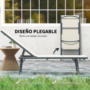 Pack de 2 Tumbonas Jardín Exterior Tumbonas Plegables Reclinables en 5 Posiciones con Estructura Metálica y Asiento de Malla Transpirable para Playa Piscina 164x54x84 cm Crema