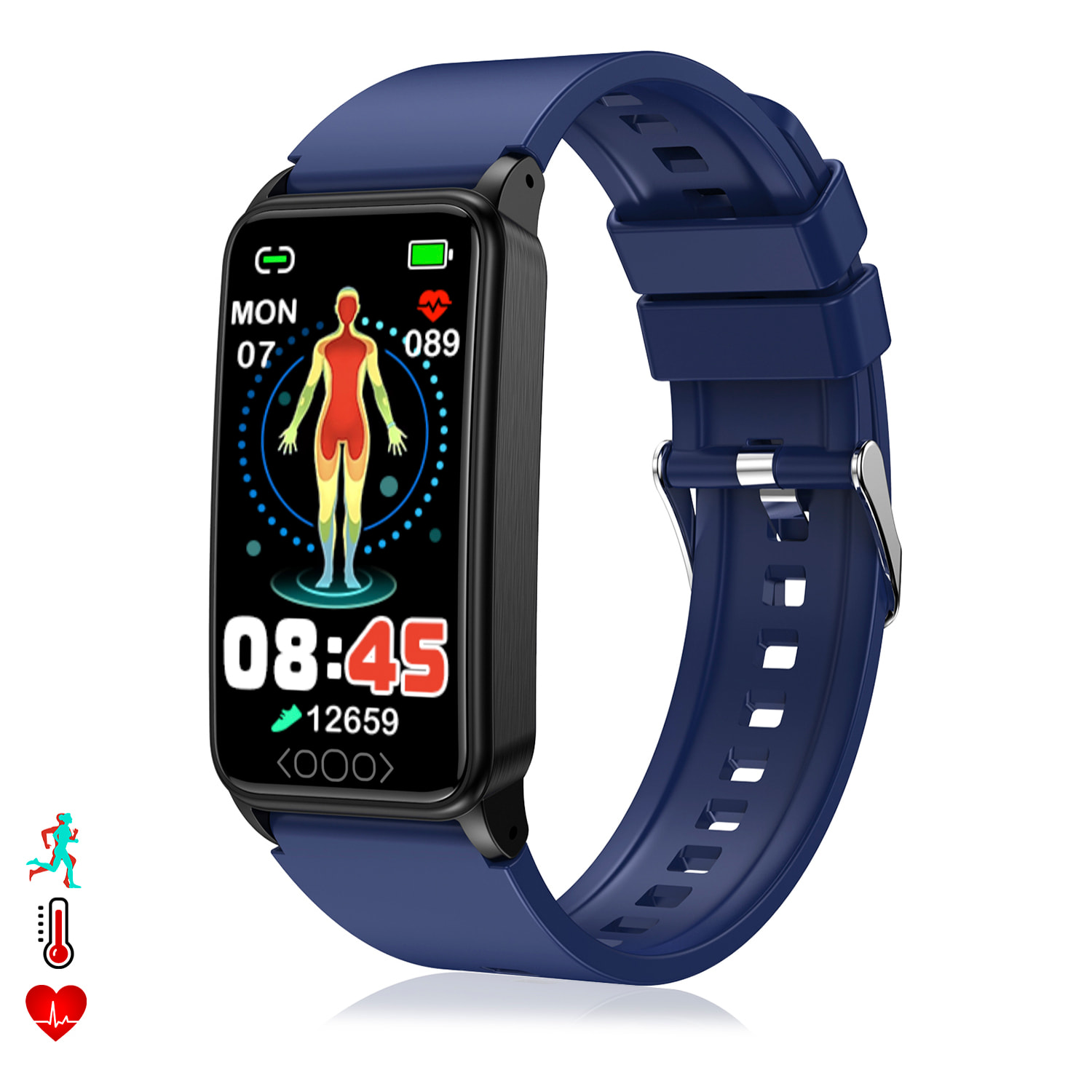 Bracciale intelligente TK71 Pro con temperatura corporea; monitoraggio del glucosio, dell'acido urico, dello stress, del battito cardiaco e della tensione.
