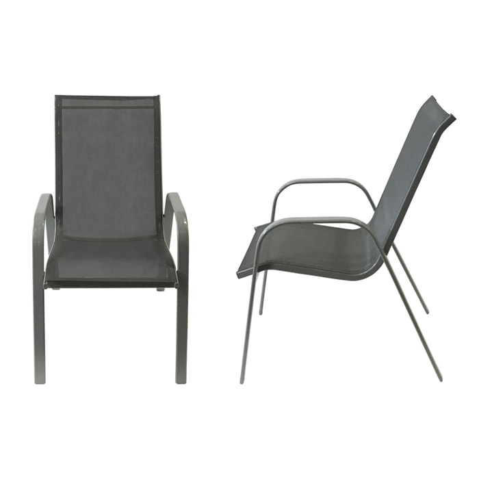 Lot de 8 chaises MARBELLA en textilène gris - aluminium gris