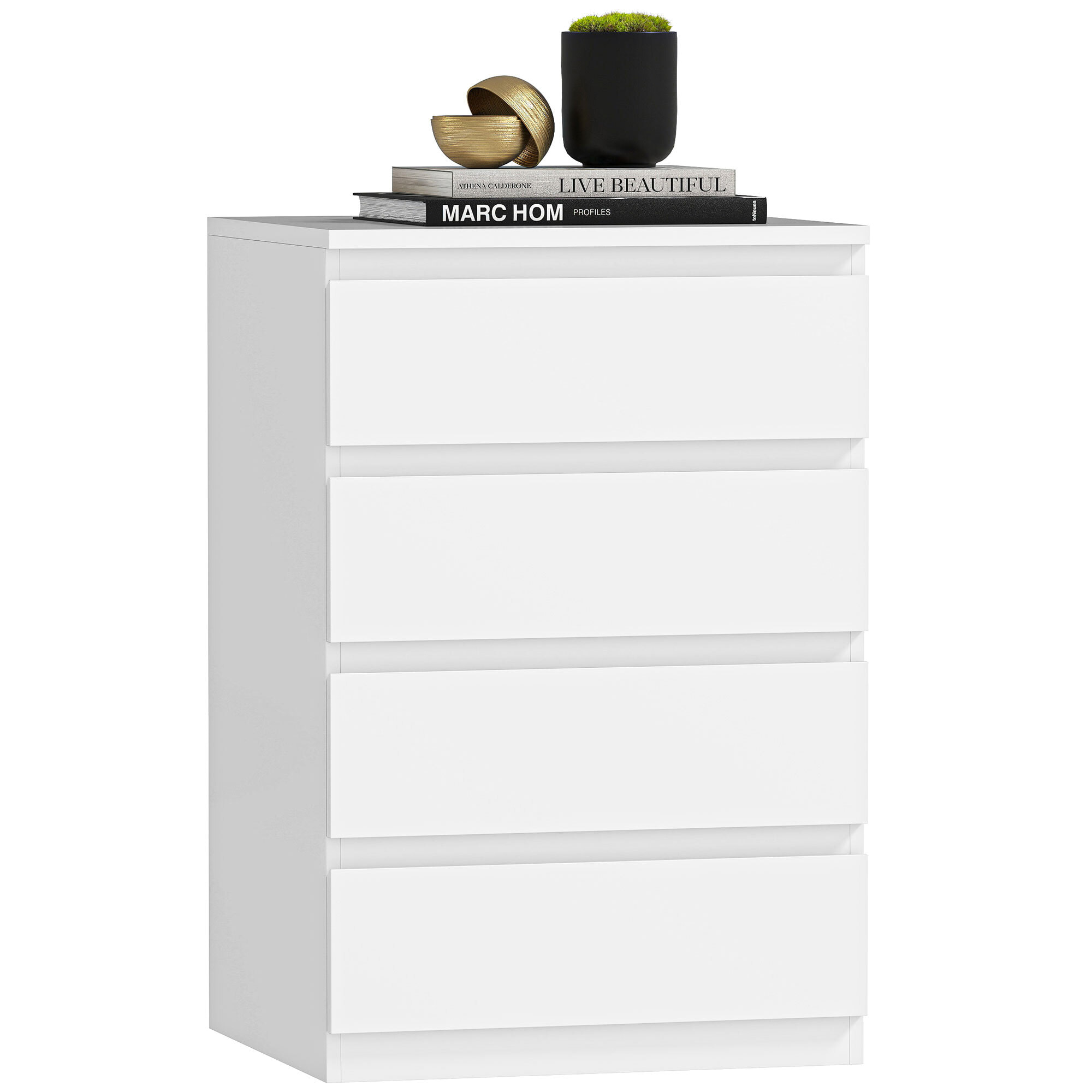 Cómoda 4 Cajones con Cierre Suave, Cómoda Dormitorio, Cajonera para Salón, Oficina, Estilo Moderno, 45x40x68 cm, Blanco