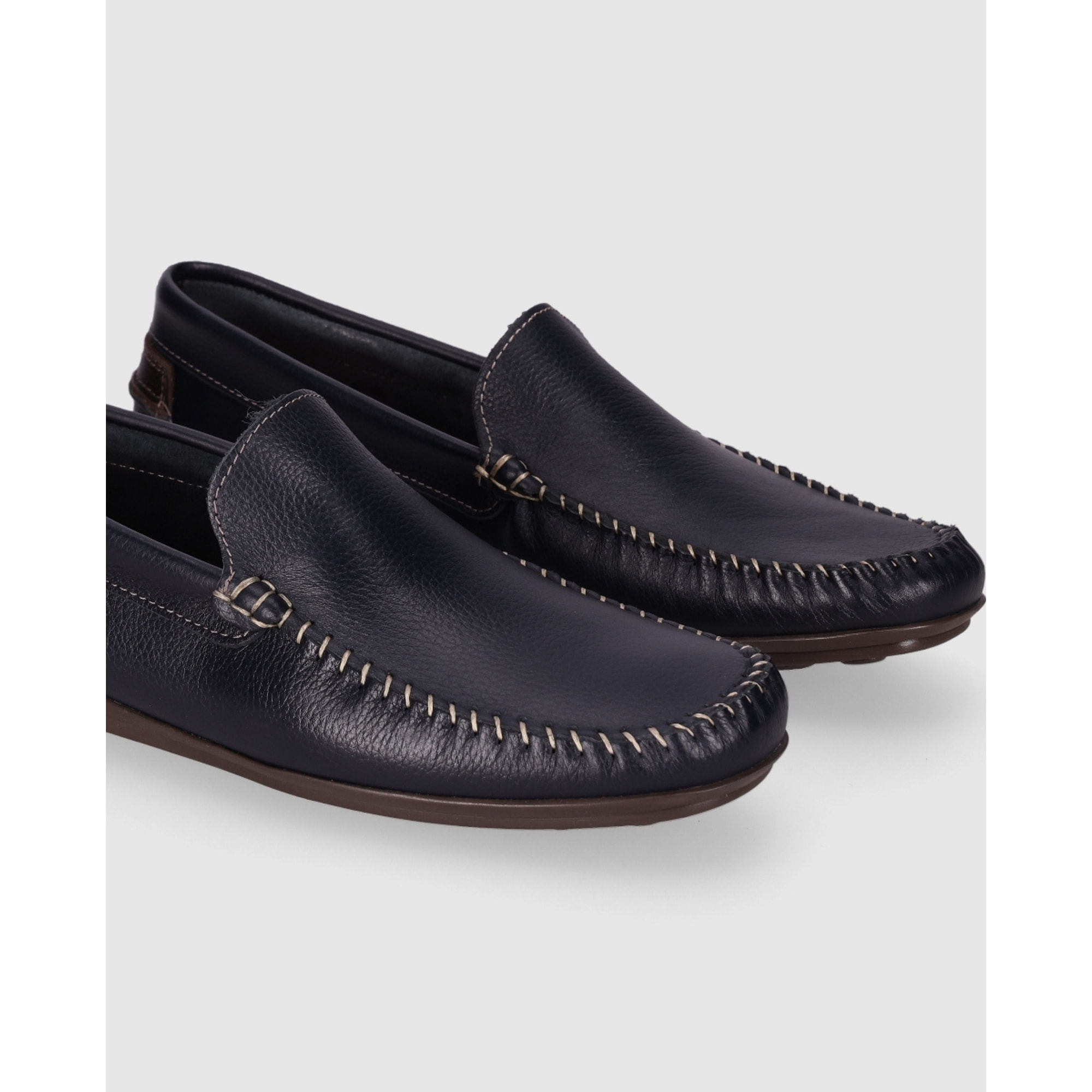 Zapatos de Piel - Marino - Tacón: Bajo