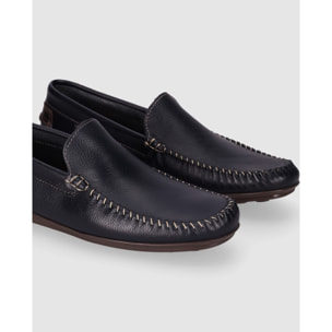 Zapatos de Piel - Marino - Tacón: Bajo