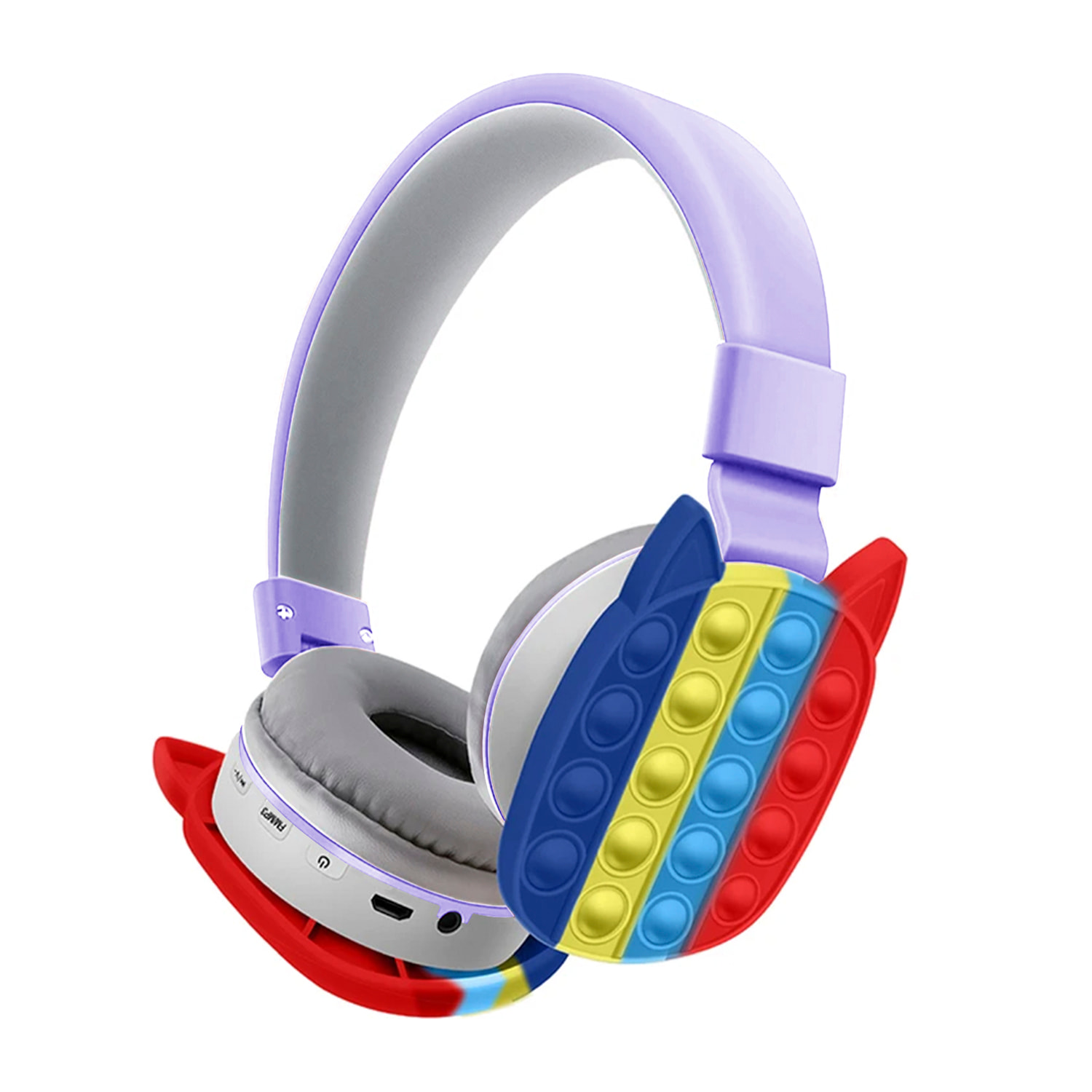 DAM Cascos auriculares AKZ K33 Bubble Pop It. Bluetooth 5.1, radio FM, lector de tarjetas Micro SD. 16x8x19,5 Cm. Color: Violeta