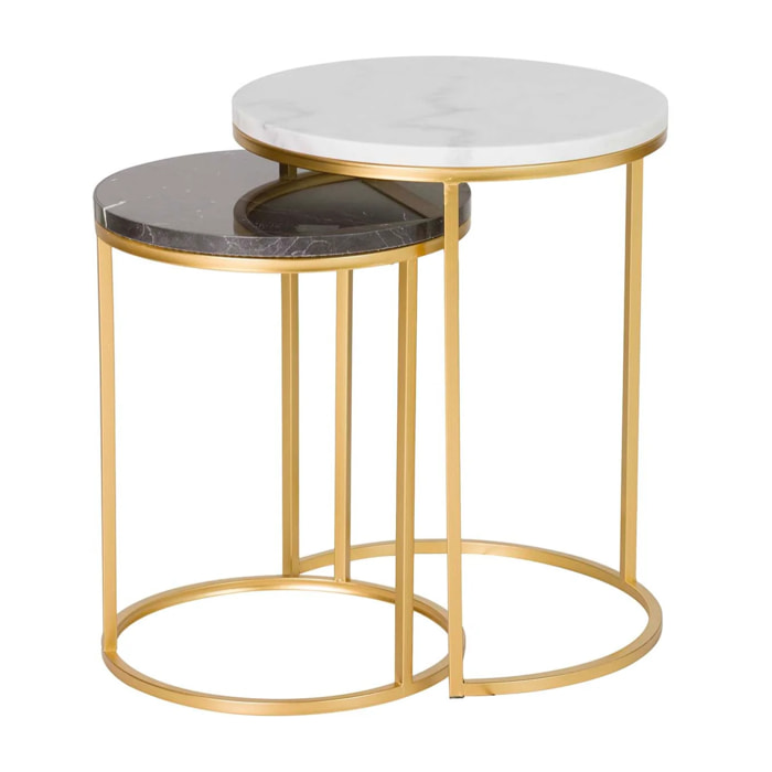 Set 2 Mesas Metal Blanco Negro 41x41x50 35x35x43cm