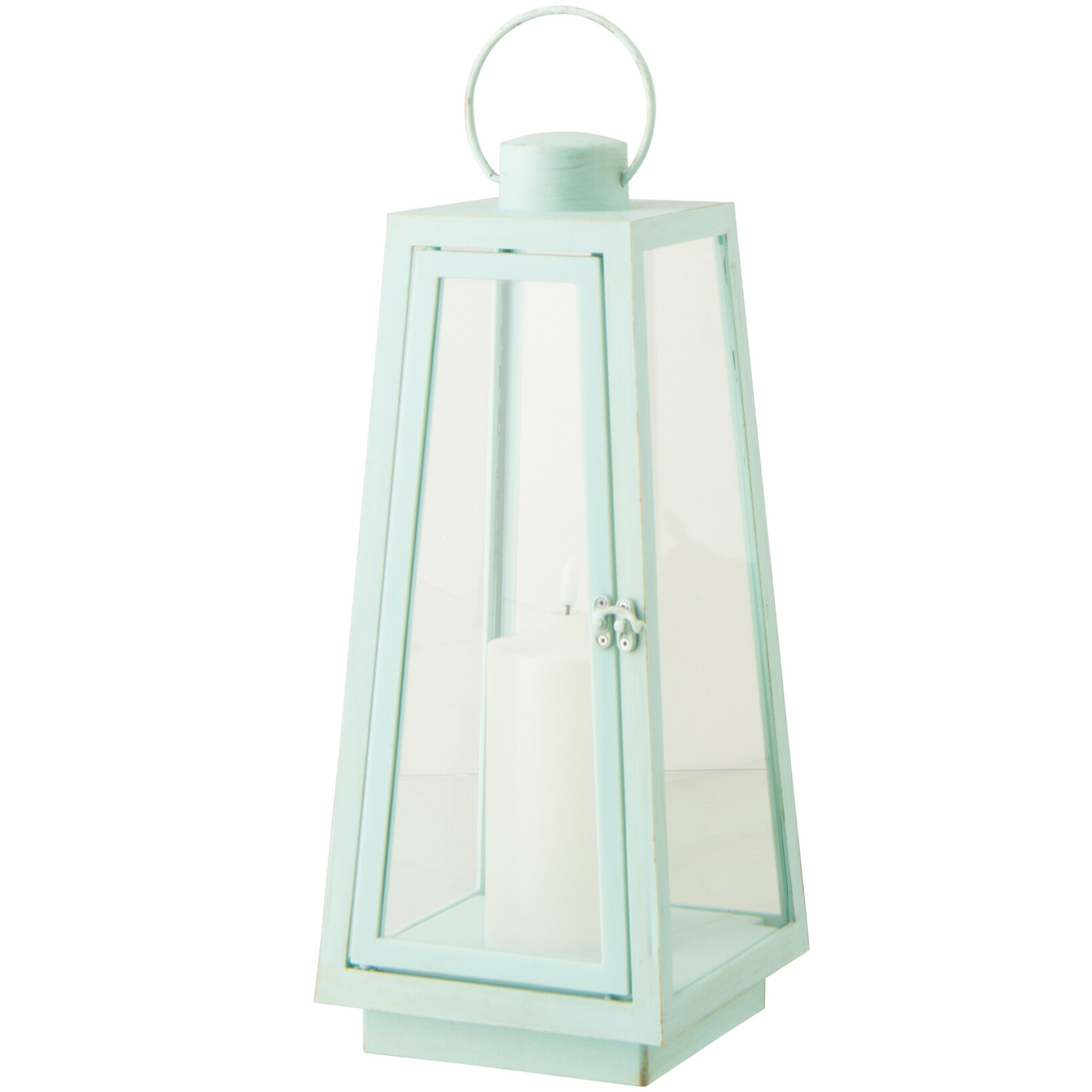 J-Line Lanterne + Bougie - verre - turquoise - medium - lumières LED