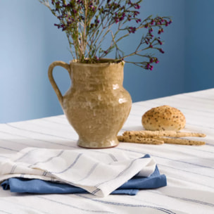 Serviette pur coton lavé motif jacquard blanc bleu Rimini blu