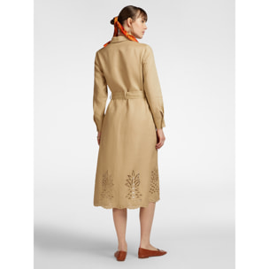 Elena Mirò - Vestido de lino con bordado en el bajo - Beige