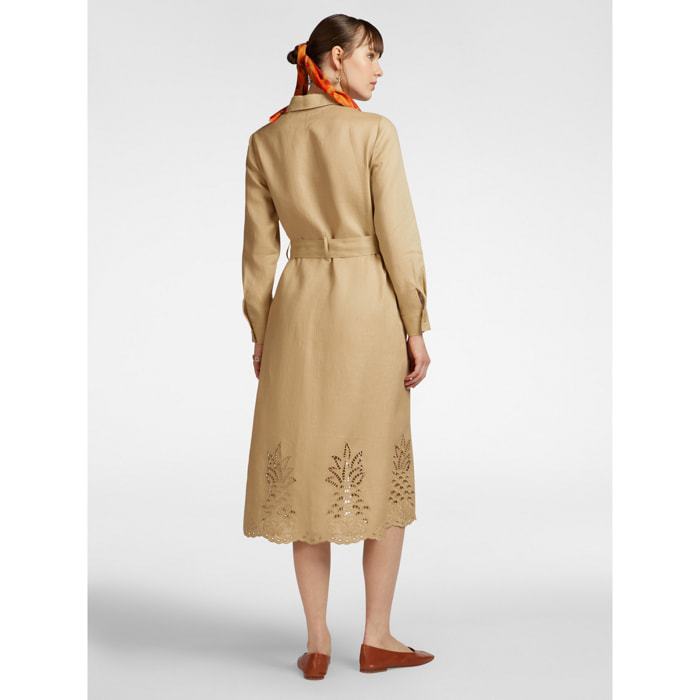 Elena Mirò - Vestido de lino con bordado en el bajo - Beige