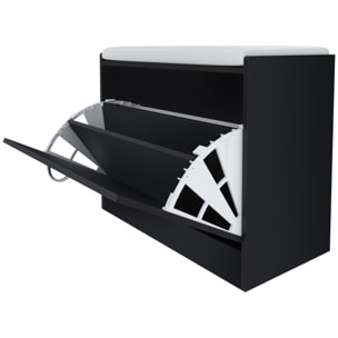 Panca Portascarpe Scarpiera Da Ingresso Piccola Salvaspazio Con Cuscino Anta A Ribalta Seduta Imbottita In Ecopelle Tripla Profondità Soggiorno Casa Camera Ufficio 60 x 30 x 48 Cm (Nero Liscio)