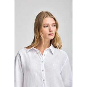 Camicia bianca in lino tinta in capo con monogramma ricamato