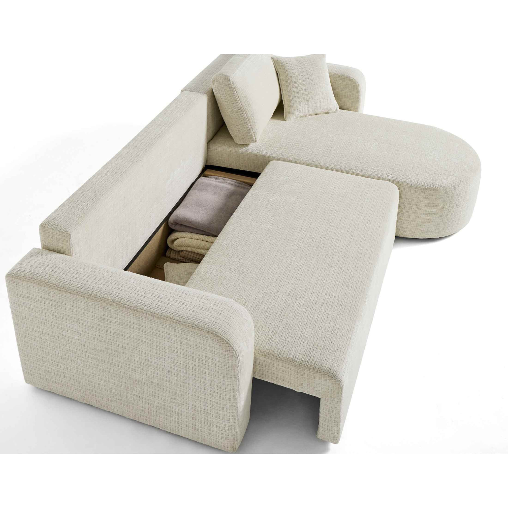 Miro - canapé d'angle réversible - 4 places - convertible avec coffre - en velours texturé - Beige