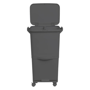 Papelera de reciclaje de clasificación selectiva con pedal, rudas y asa de doble compartimentos color negro antracita de 38l (24l + 14l)