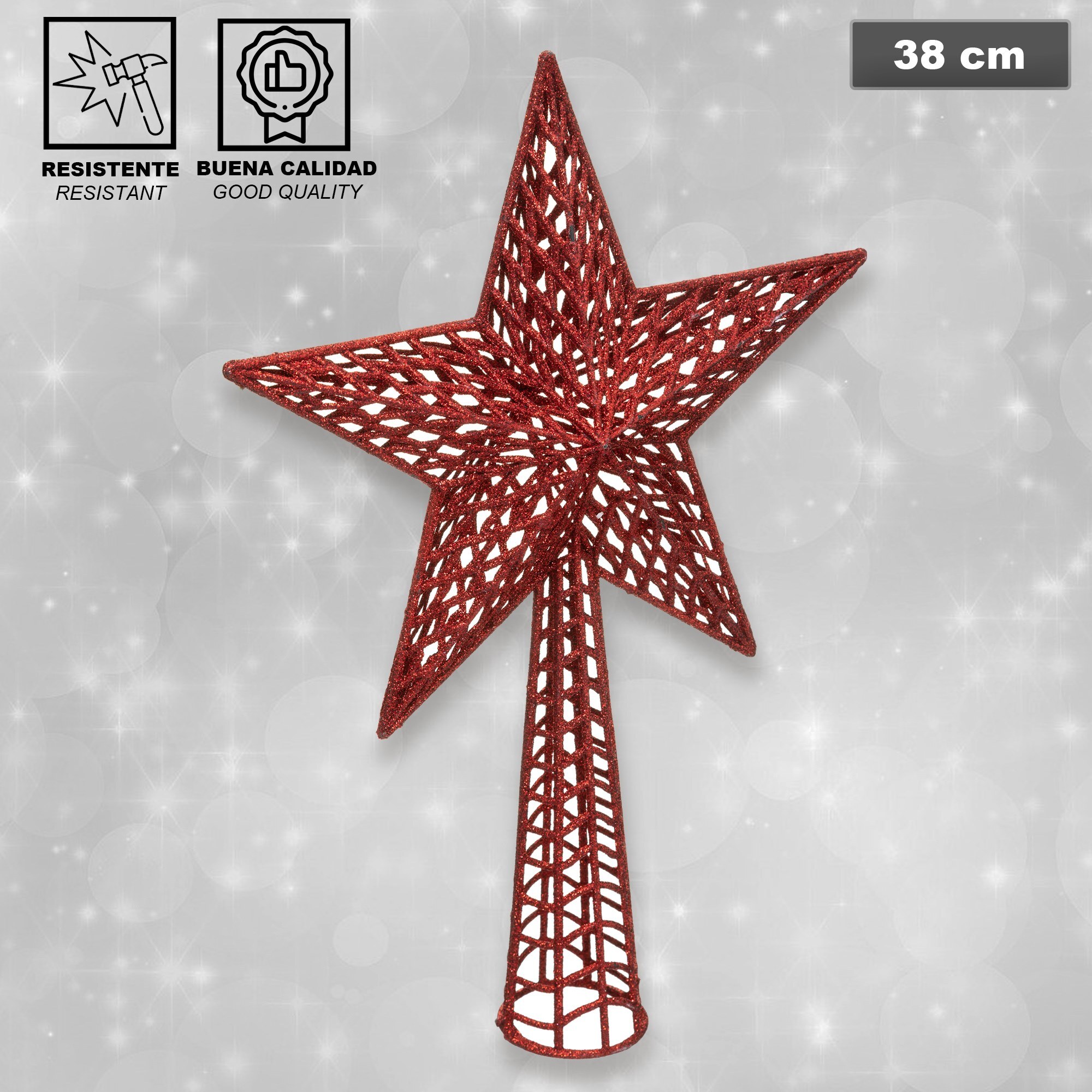 Pack decoración navidad: abeto blanco 70 cm con base + 6 bolas navidad rayas blanca y roja + estrella cresta roja + guirnalda espumillón blanca y roja