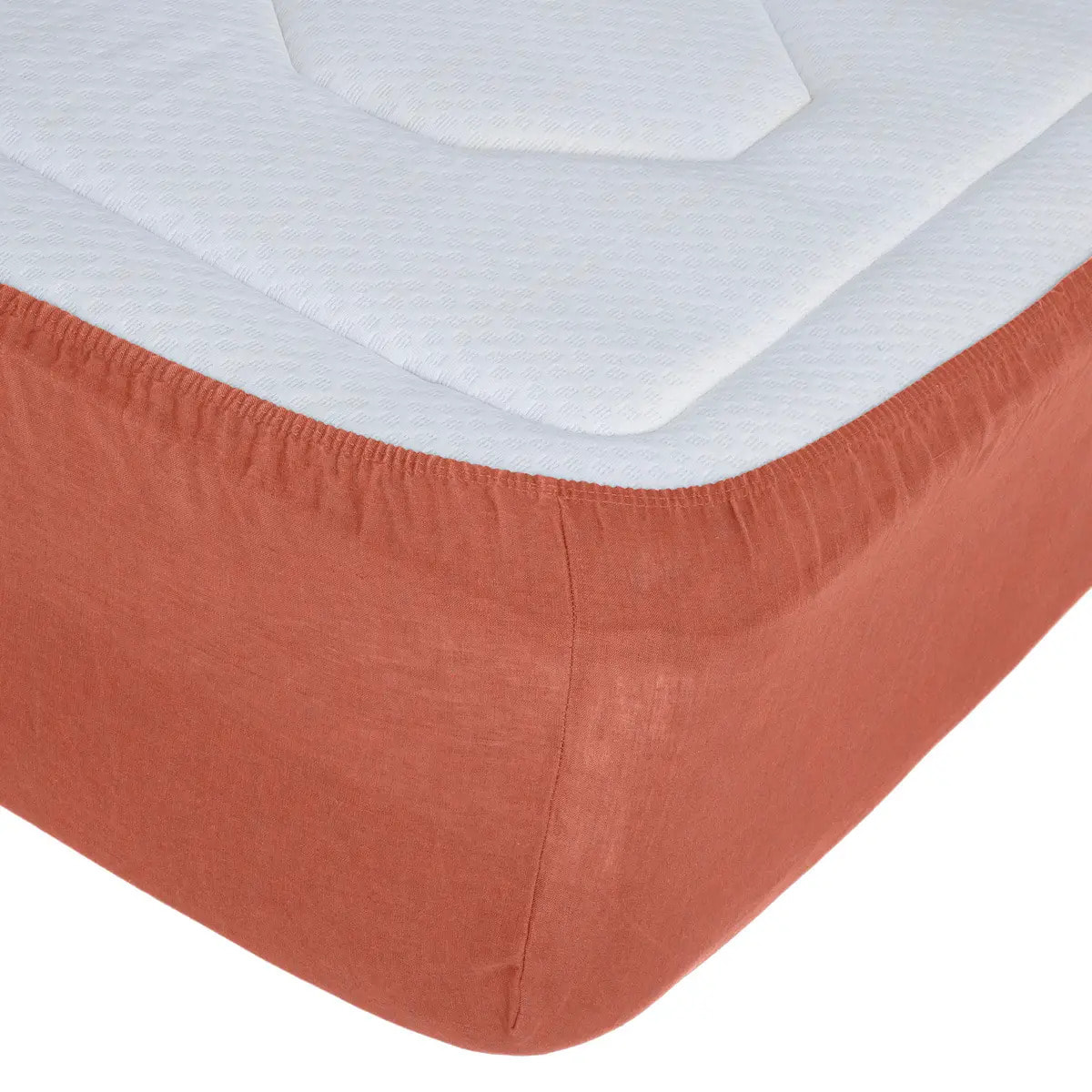 Drap-housse "Linah" - terracotta - lin lavé 140x190 cm