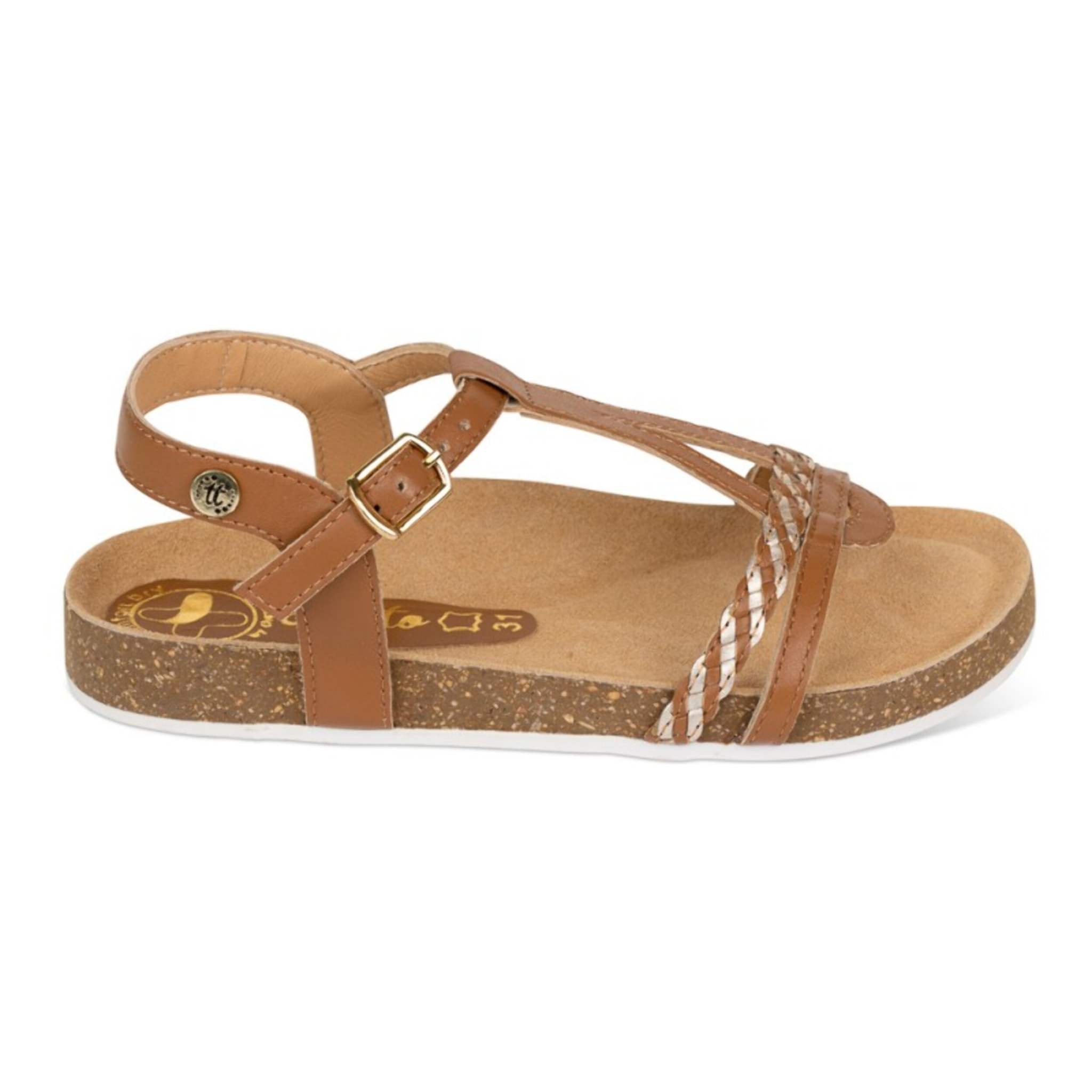 Sandalia Bios Piel Natural. hebilla/Trenza