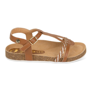 Sandalia Bios Piel Natural. hebilla/Trenza