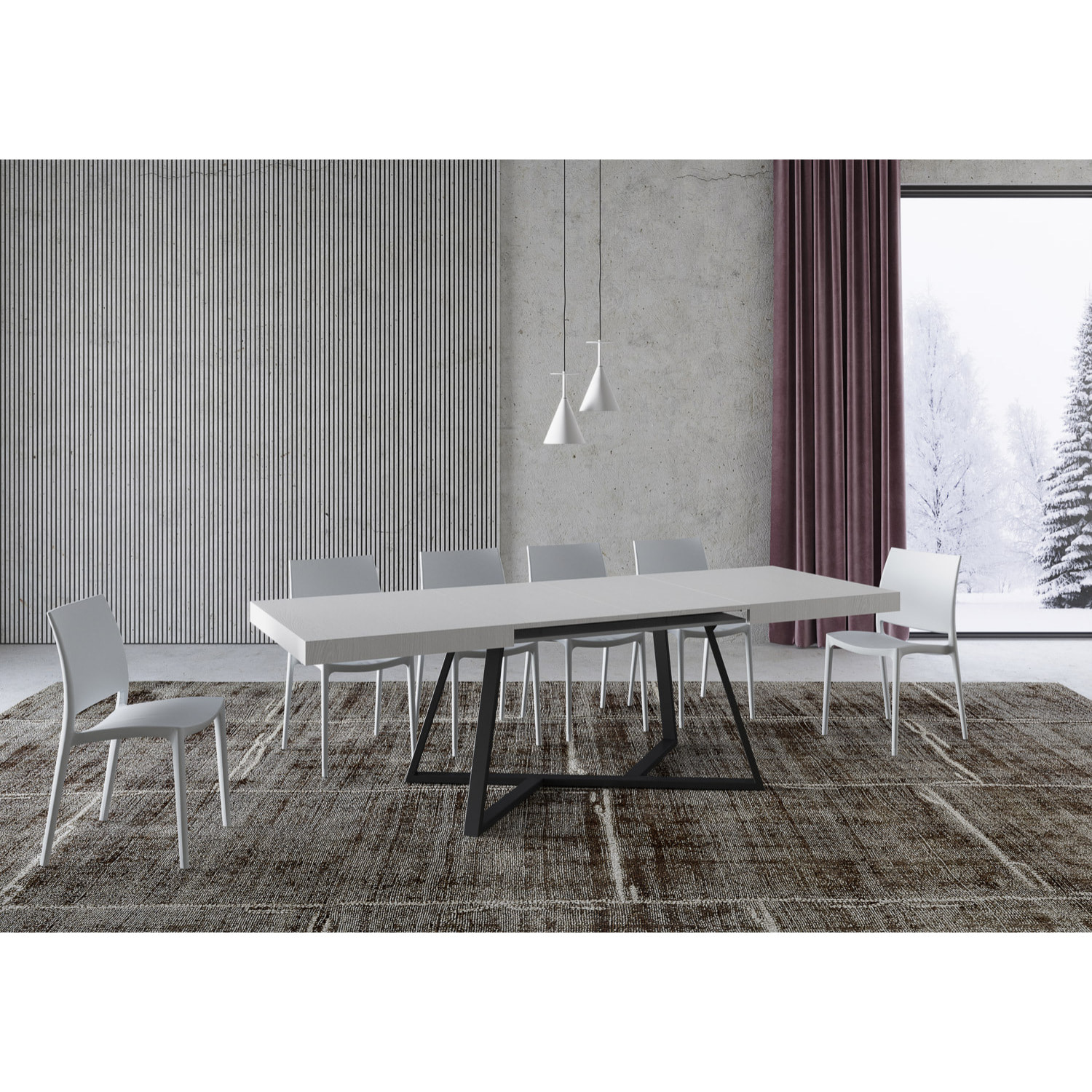 Table extensible 90x140/400 cm Booster frêne blanc pieds anthracite