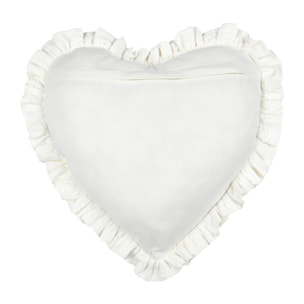 Coussin cœur en coton à volant froncé - Ecru