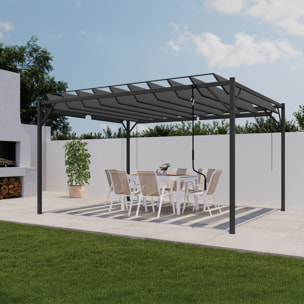 Pergola Venice 3x4m toit lames orientables + 4 stores gris