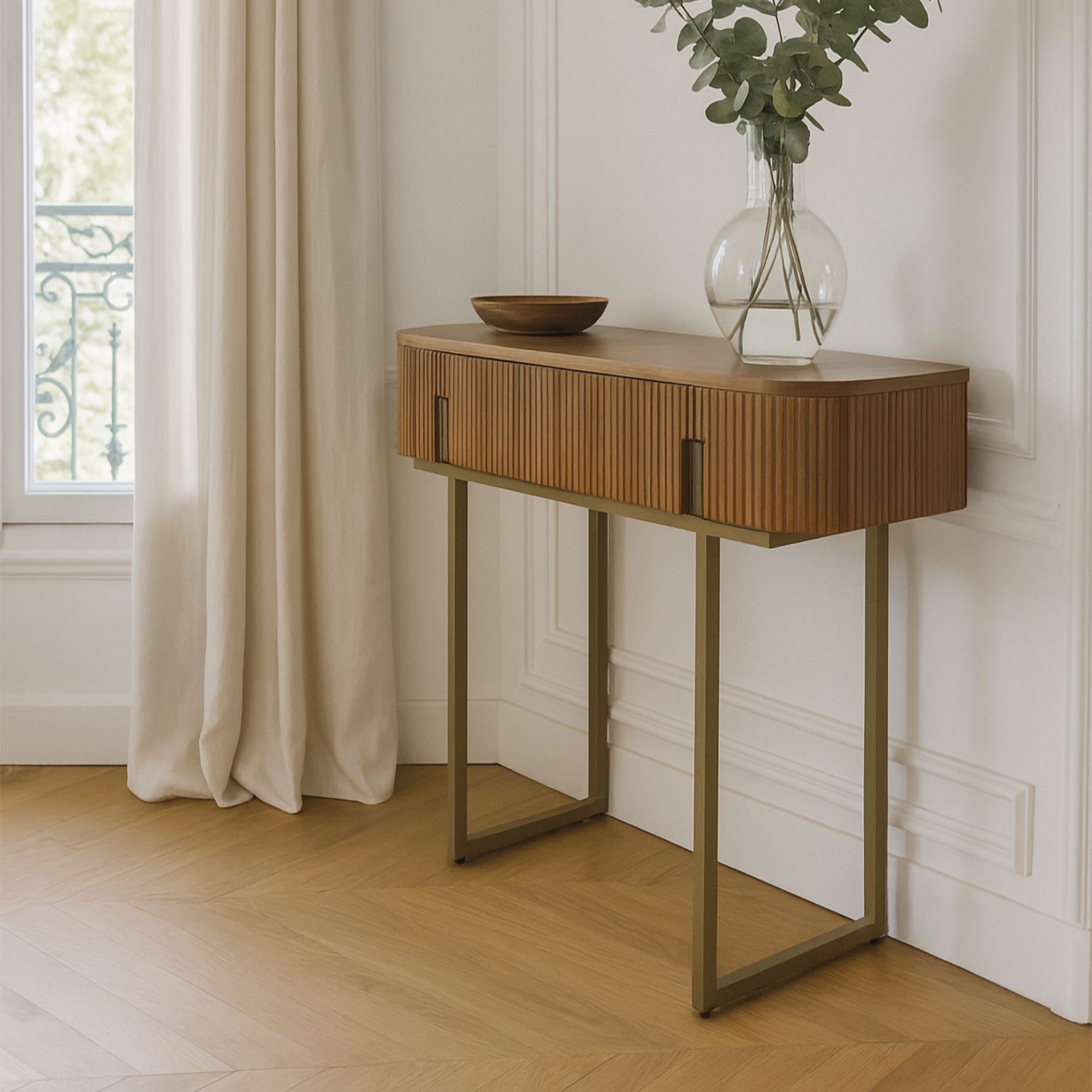 Console en effet noyer avec pieds en métal  SELMA