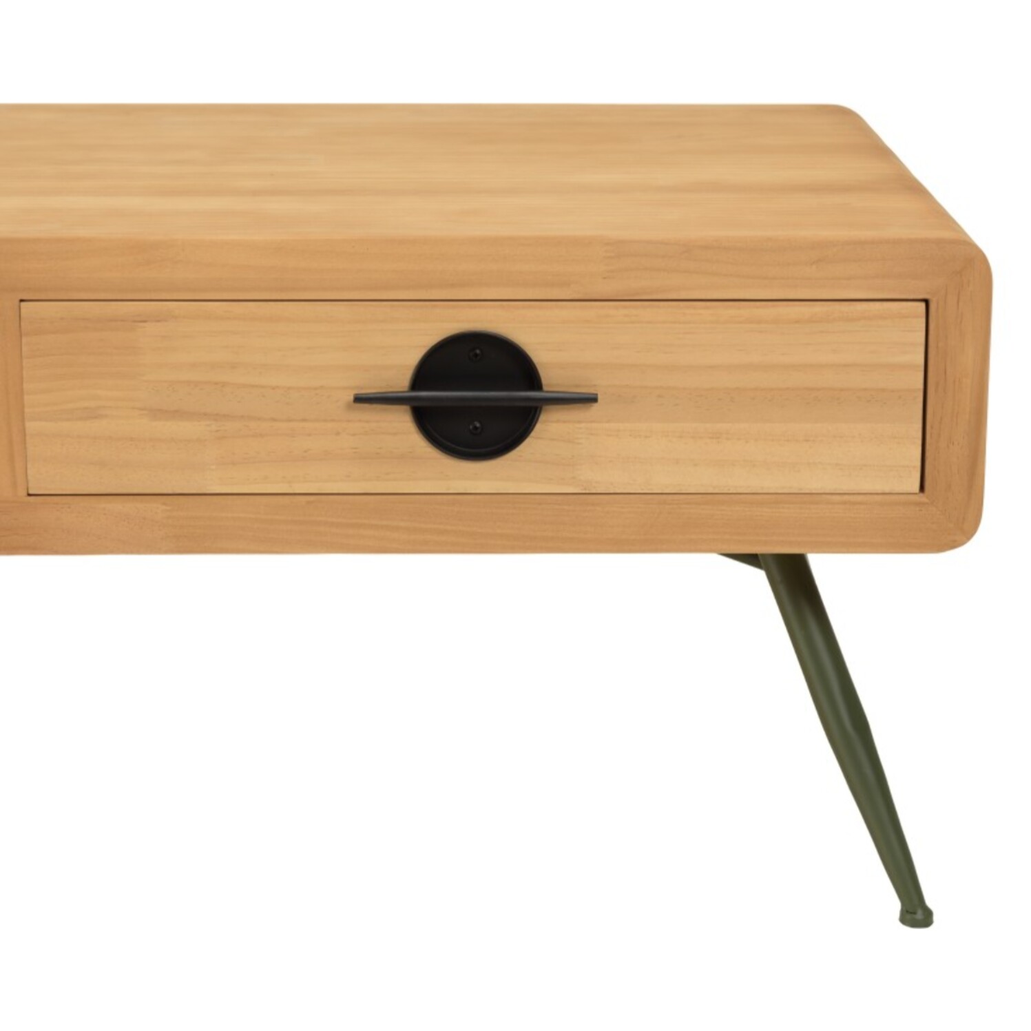 HELENA - Table basse 2 tiroirs pin couleur naturelle pieds métal vert