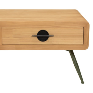 HELENA - Table basse 2 tiroirs pin couleur naturelle pieds métal vert