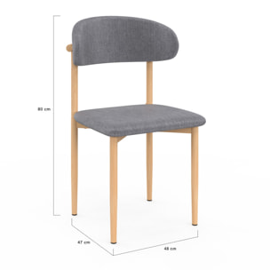 Chaises Callisto en tissu gris et pieds métal - lot de 6