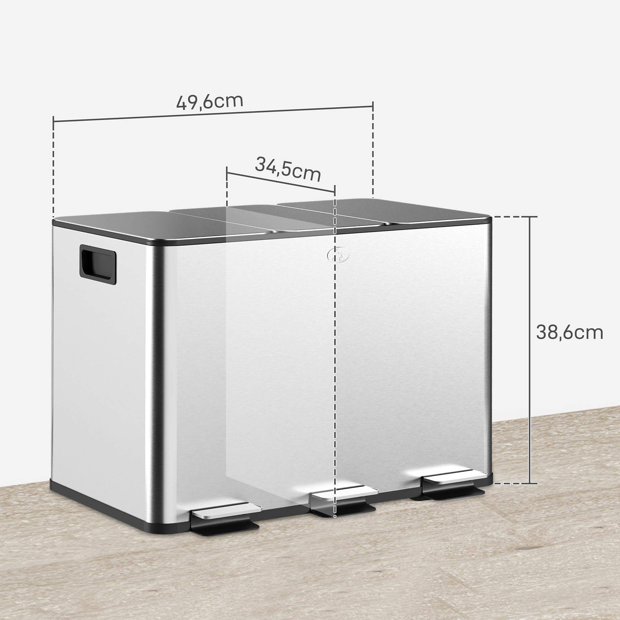 Cubo de Basura de Cocina con 3 Compartimentos 3x10L Papelera de Cocina de Acero Inoxidable con Pedales Tapas de Cierre Suave y Cubo Extraíble para Dormitorio Oficina Salón Plata