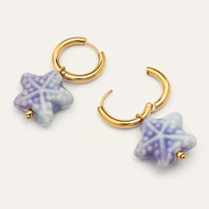 Pendientes Starfish Blue Acero Baño Oro