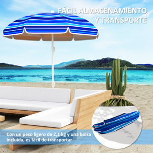 Sombrilla de Playa Grande Ø180 cm Sombrilla de Terraza Exterior Plegable con Ángulo Ajustable Protección UV50+ Impermeable Mástil de Ø32 mm Multicolor