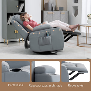 Sillón de Masaje Giratorio con 8 Puntos de Masaje Vibrante Sillón Relax Reclinable con Función de Calefacción Lumbar Mando a Distancia Butaca Reclinable para Salón 85x94x104 cm Gris