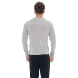 Camiseta de algodón elástico de manga larga con logo grande "Basic" para hombre