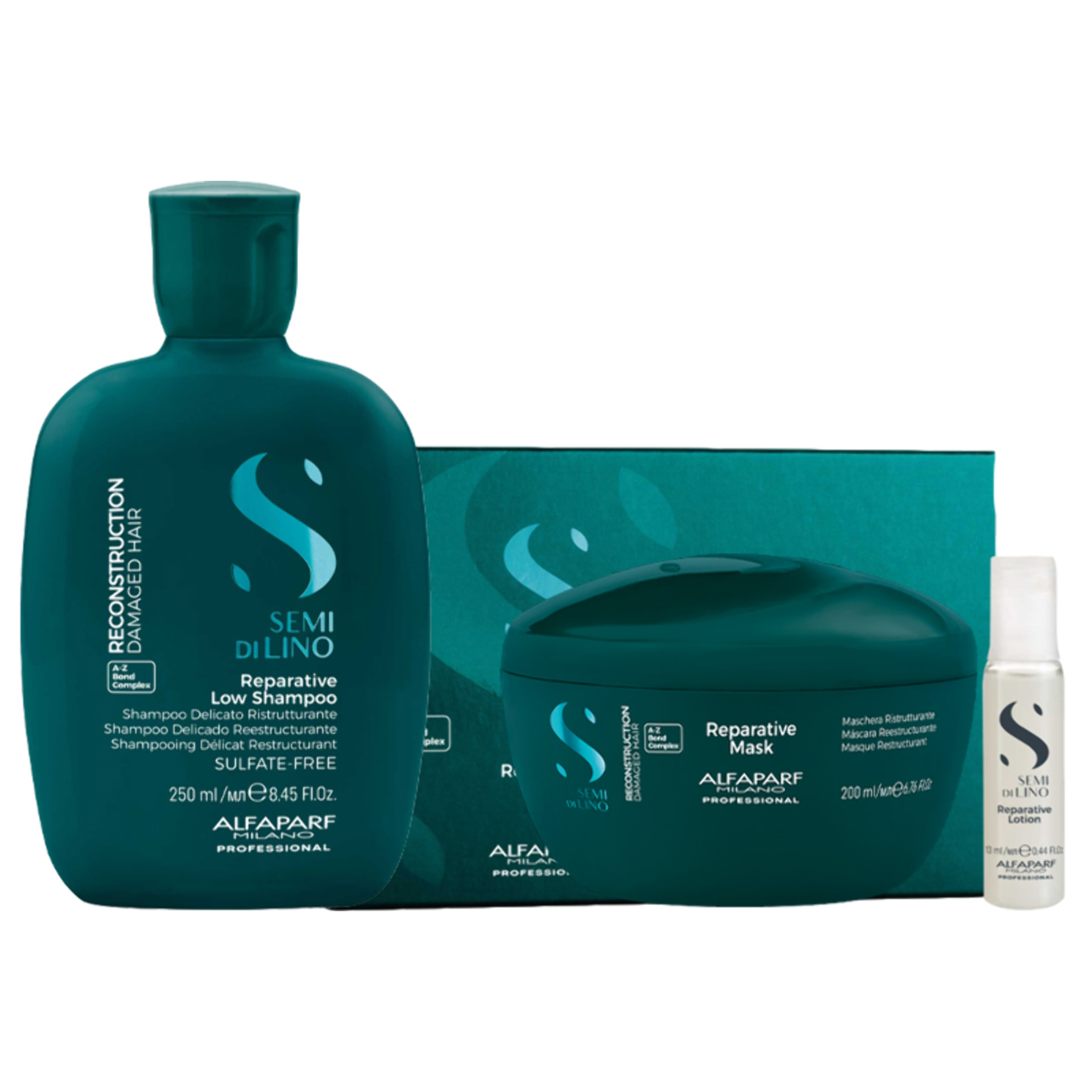 ALFAPARF Kit Semi Di Lino Reparative Low Shampoo 250ml + Mask 200ml + Lotion