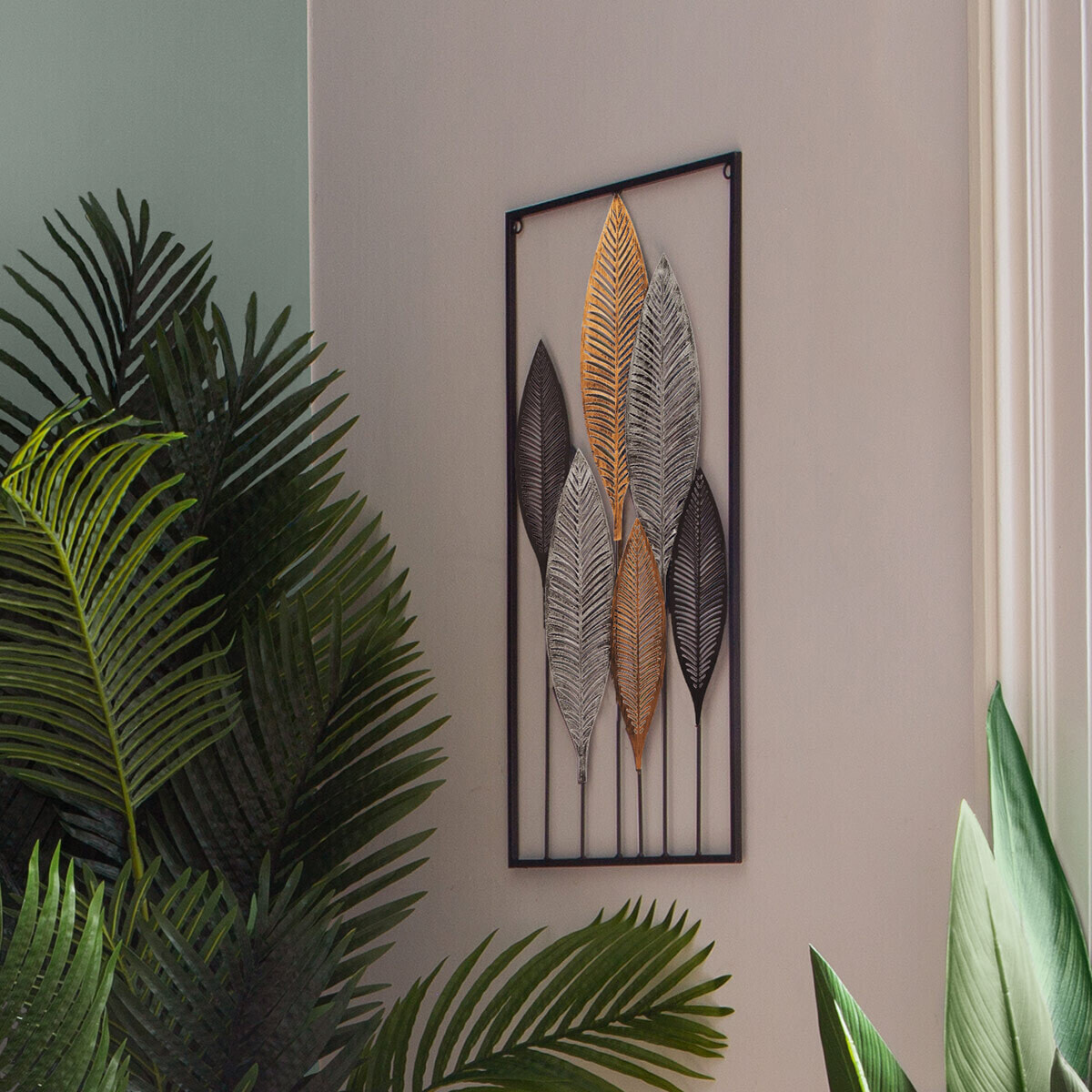 Déco murale "Feuilles" - métal 37x65 cm