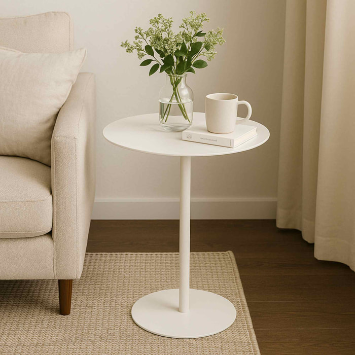 Mesa auxiliar redonda de hierro blanco diseño versátil y ligero para decorar tu hogar 35x35x53cm