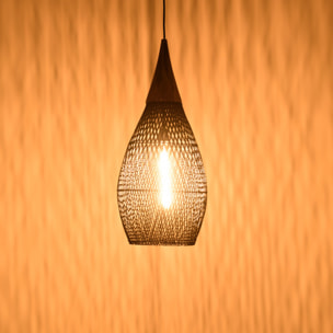 ALIDA - Suspension 'goutte' 35x35cm en rotin couleur noire et teck