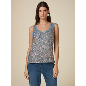 Oltre - Top full paillettes - Azzurro