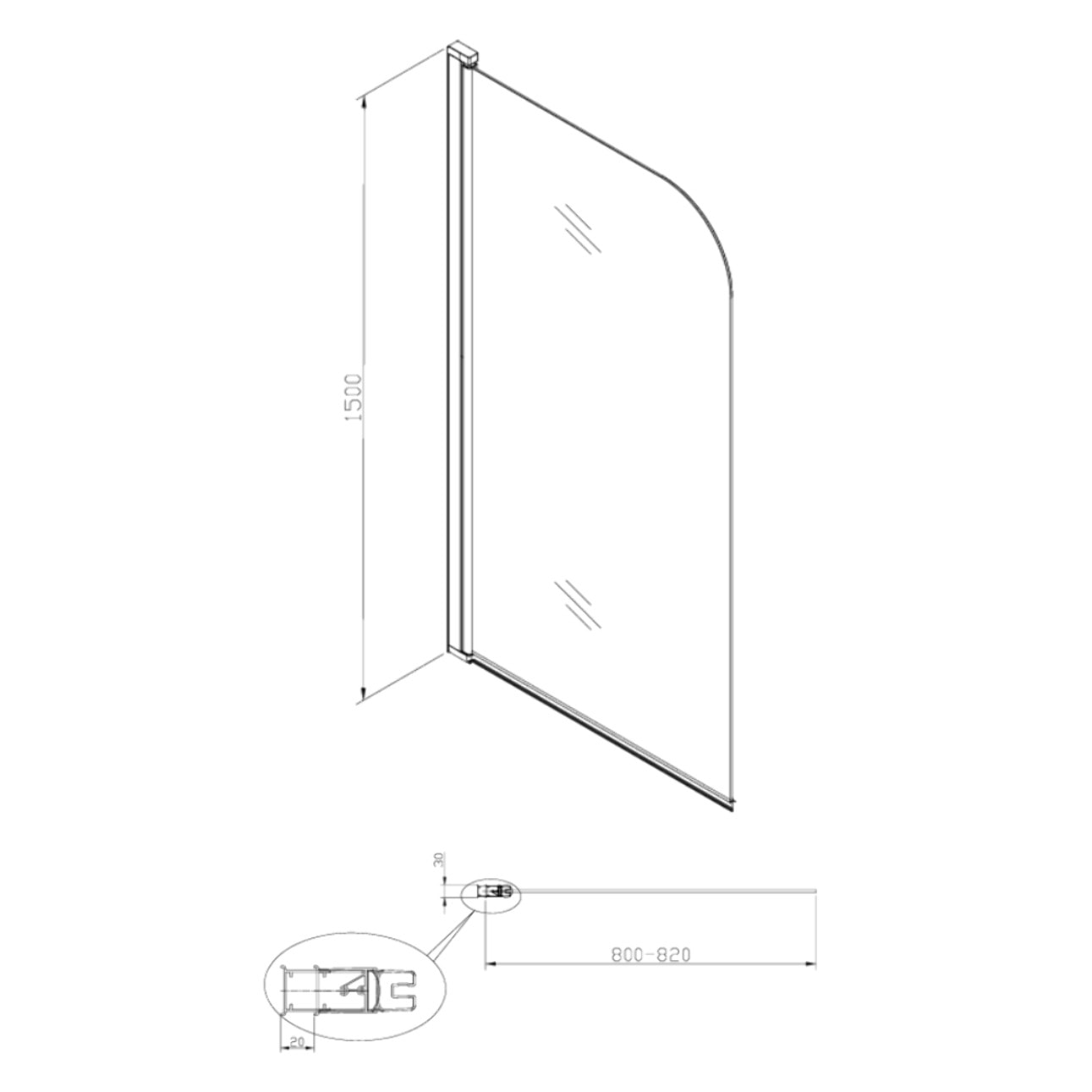 150x80 cm Pare-baignoire pivotant en verre, orientation gauche et droite, noir (SATVZUNIKCT80)