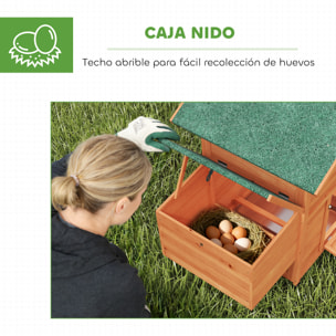 Gallinero para Exterior de Madera, 113,5x67,5x95,5 cm, Gallinero con Nido, Bandeja Extraíble, Techo Impermeable, Ventana Deslizante, Rampa, Perchas, Jaula para 2 Gallinas o Conejos, Naranja