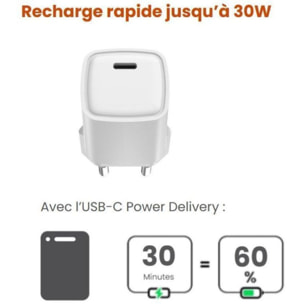 Chargeur ESSENTIELB 30W charge rapide + GaN USB-C Blanc